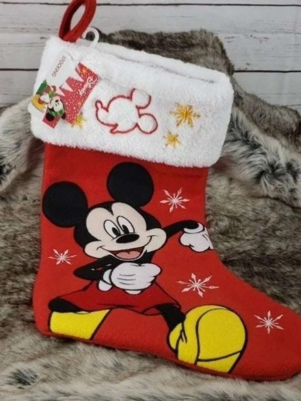 Disney Mickey Mouse Plush Christmas Stocking With Embroidered Cuff - Red & White